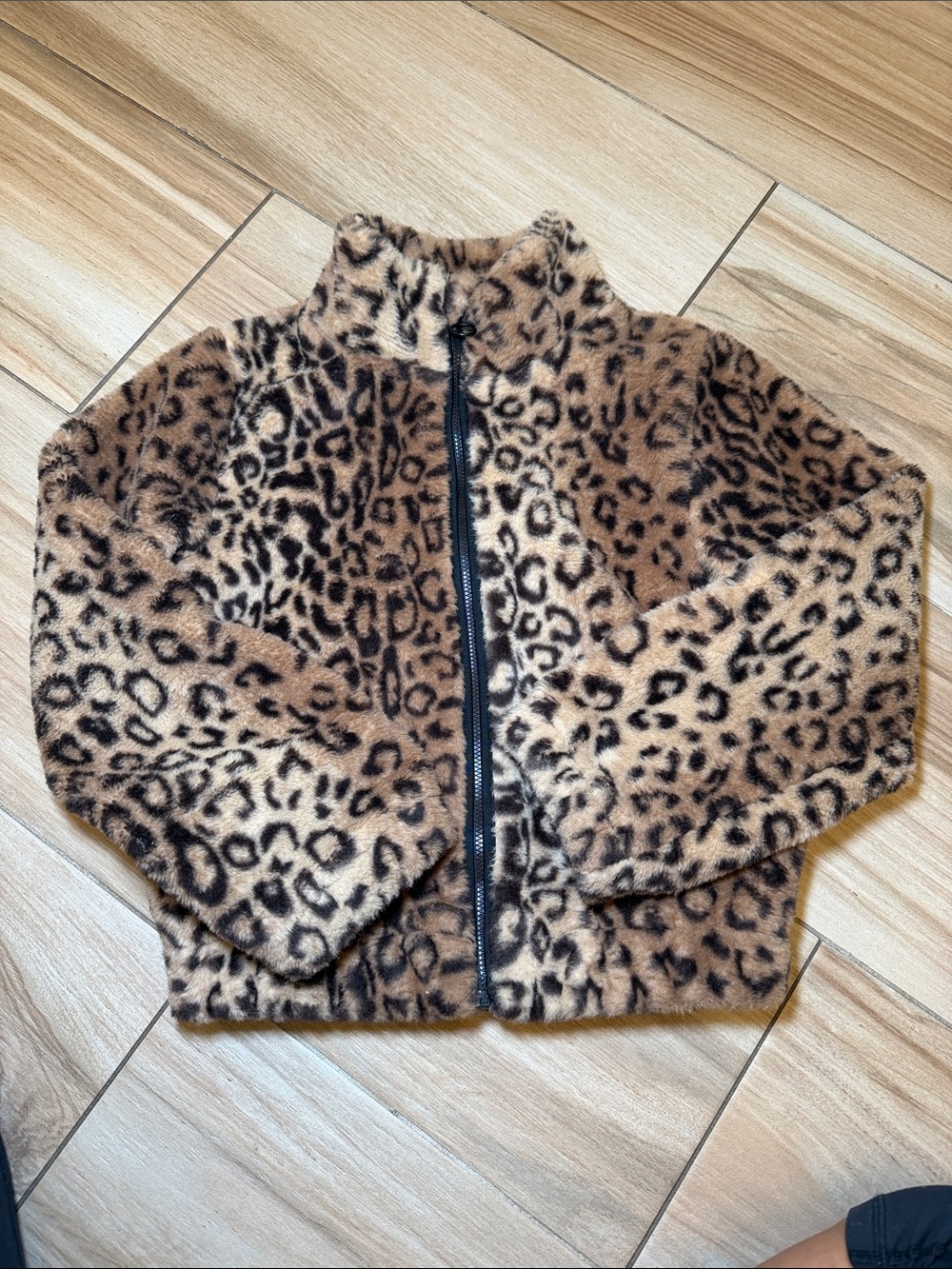 SO Leopard Print Faux Fur Zip Jacket - Brown & Black